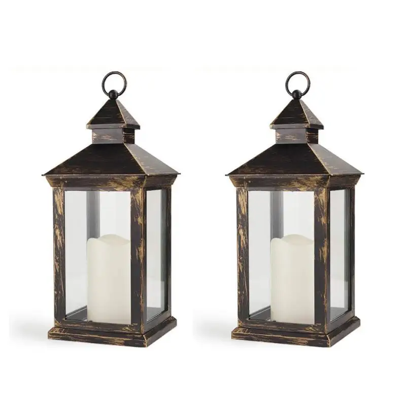 Vintage Decorative Lantern With LED Candle Solar Powered Outdoor Garden Light Hanging Candle Lantern