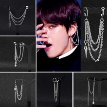 SOHOT, новинка, мужские серьги-кольца в Звездном стиле, унисекс, многослойные, с кисточками, крошечные, с перьями, шпильки, свисающие, для ушей, цепочка, Brincos