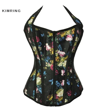 

Kimring Fashion Halter Vintage Corset Elegant Floral Print Waist Cincher Corsets and Bustiers Shaper Burlesque Overbust Corselet