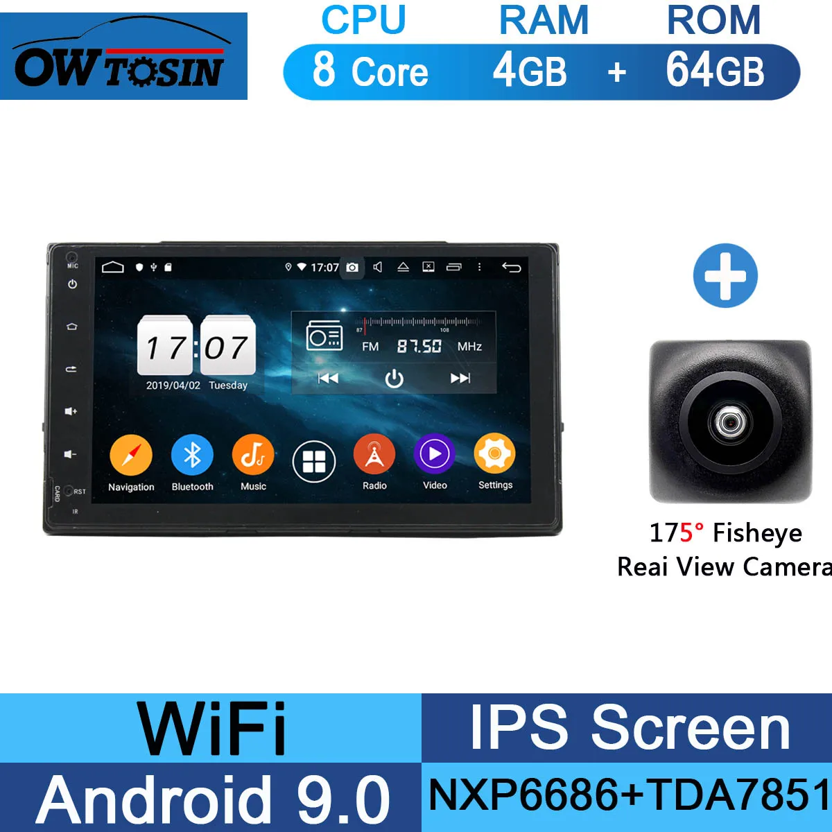 " ips 8 Core 4G+ 64G Android 9,0 автомобильный DVD мультимедийный плеер gps Радио для Toyota Corolla DSP CarPlay Parrot BT - Цвет: 64G Fisheye Camera