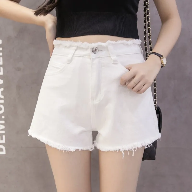 

2019 Summer Skinny Jeans Woman New Korean version solid color star with the same side of the high waist slim denim shorts women