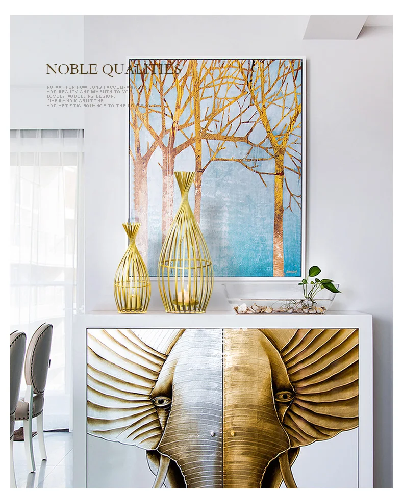 Golden Wrought Iron Geometric Candlestick Romantic Ornament Decoration Candle Light Dinner Props Small 1-Pcs