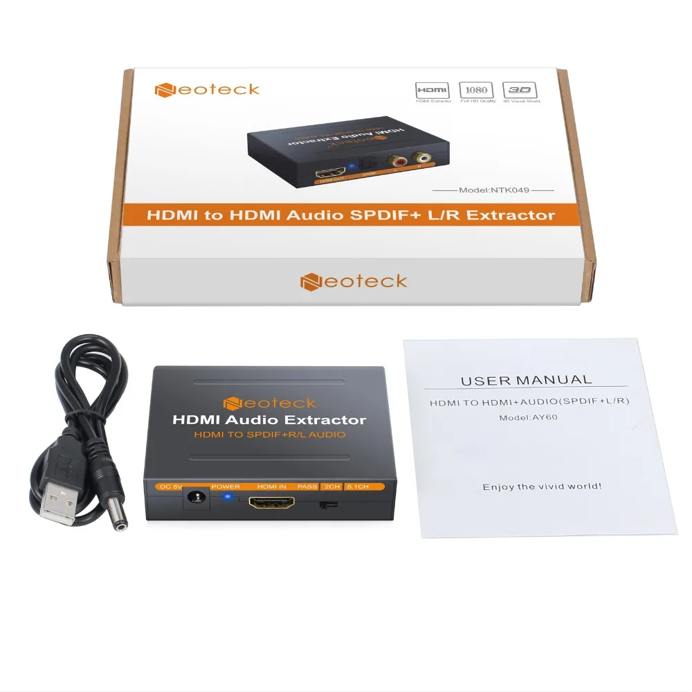 1080P HDMI конвертер с USB кабель питания Оптический TOSLINK SPDIF и аналоговый RCA L/R стерео