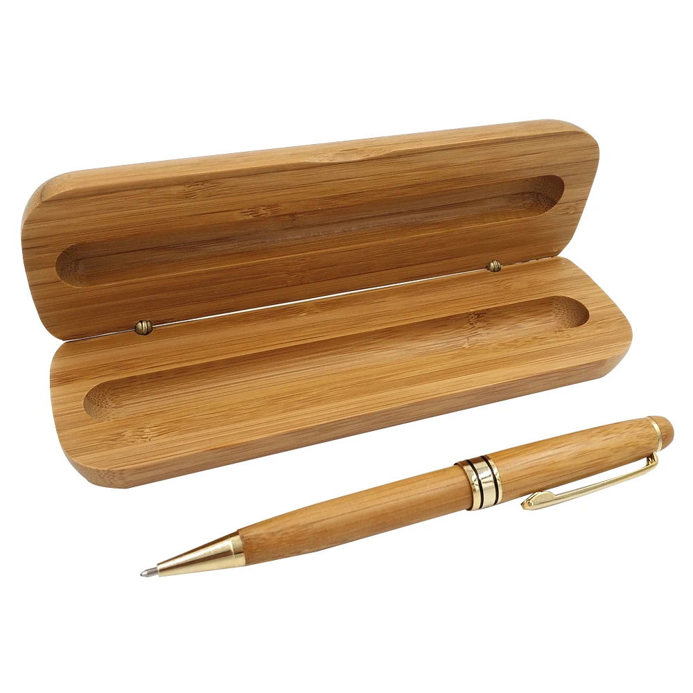 

One Set Bamboo Pen with Pencil Case Gift Box 0.5 mm Black Ink Bamboo Roller Ball Pens to Write Writing Materials Drop shipping