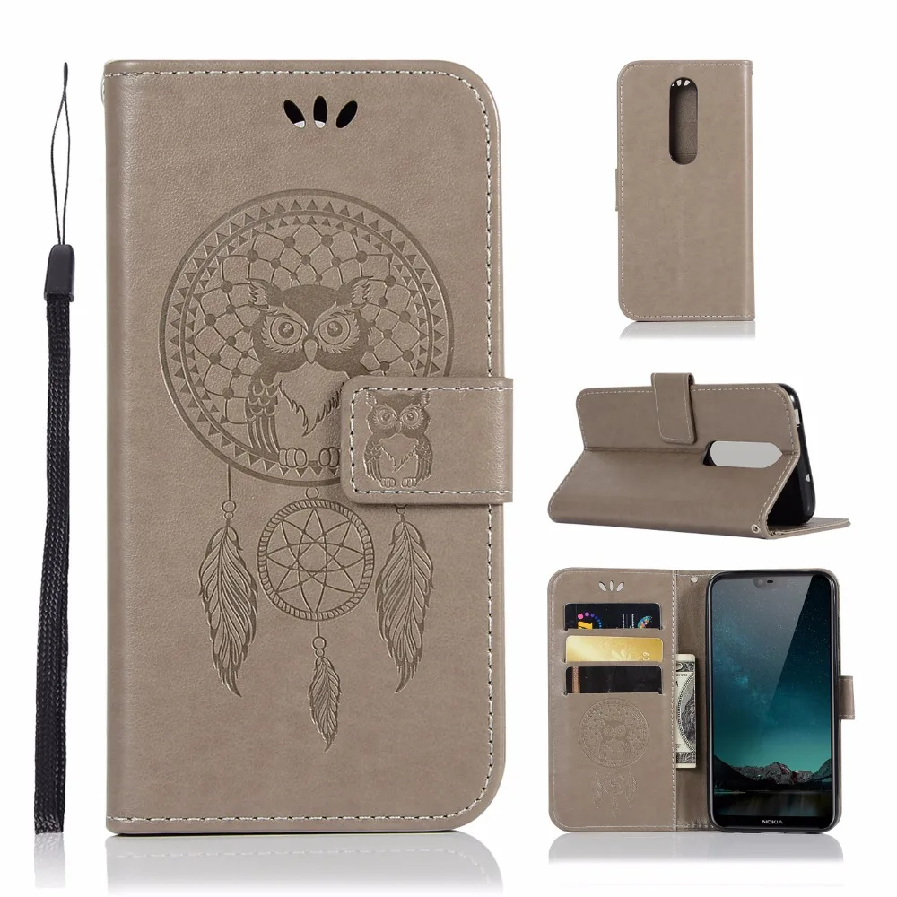 50pcs/lot Free shipping Wind Chime Owl Embossing TPU+PU flip cover case for Nokia 2 6 8 7 plus 8 Sirocco 6 X6 2.1 3.1 5.1