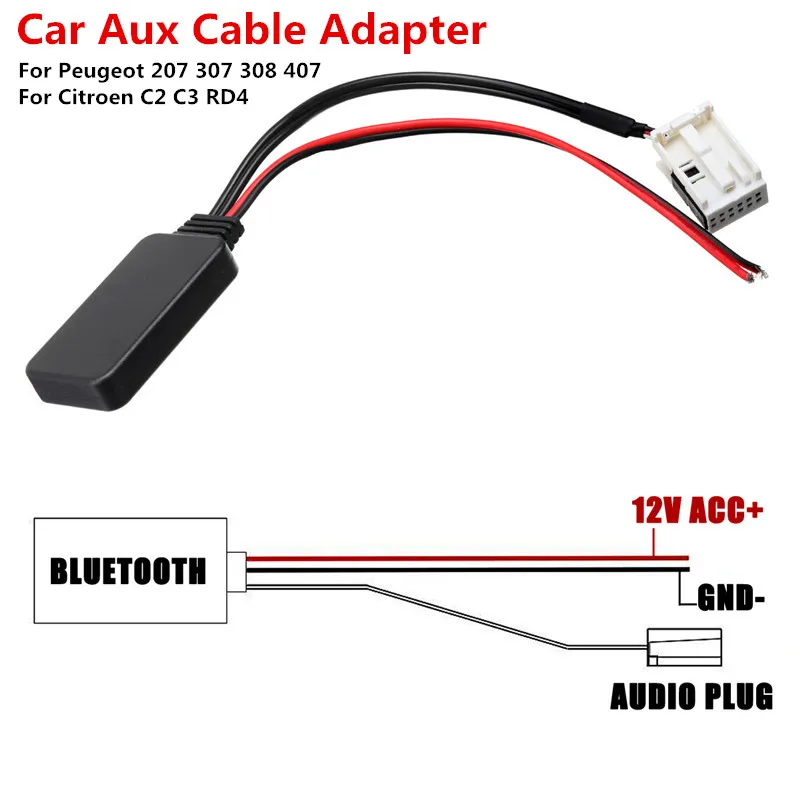 

Car 12Pin Bluetooth Module Wireless Radio Stereo AUX-IN Aux Cable Adapter Cord For Peugeot 207 307 308 407 For Citroen C2 C3 RD4