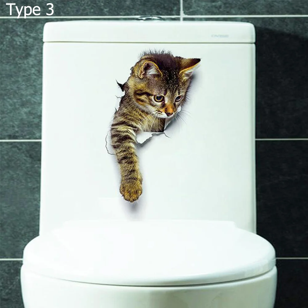 

Hole View Cat 3D Wall Stickers Toilet Bathroom Room Decoration PVC Waterproof Refrigerator DIY Removable Poster Decals Murals