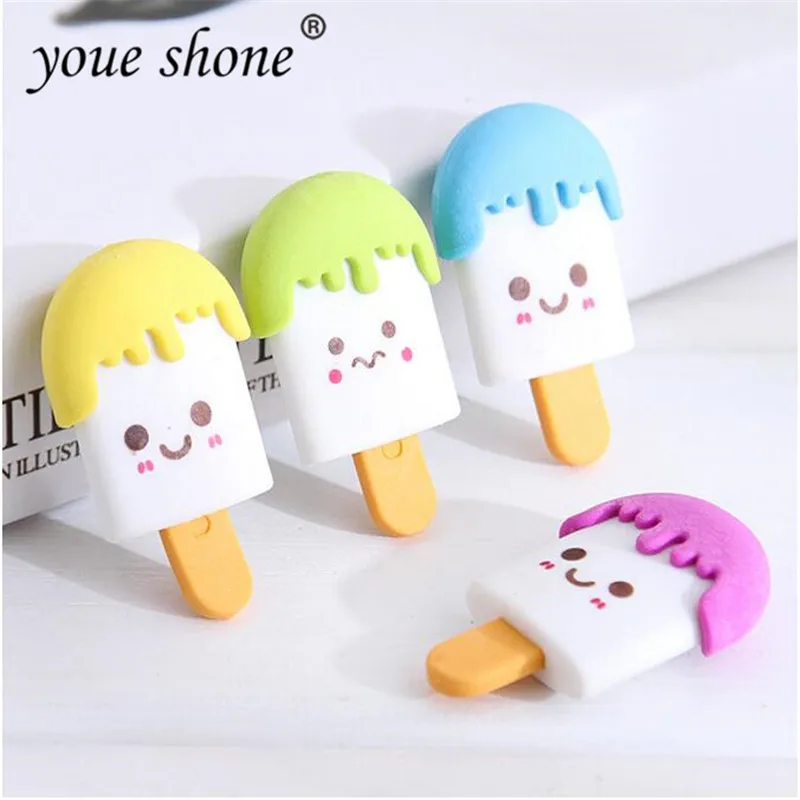 

1PCS New creative cartoon expression mini ice cream erasers for kid student eraser stationery school supplies student prizes