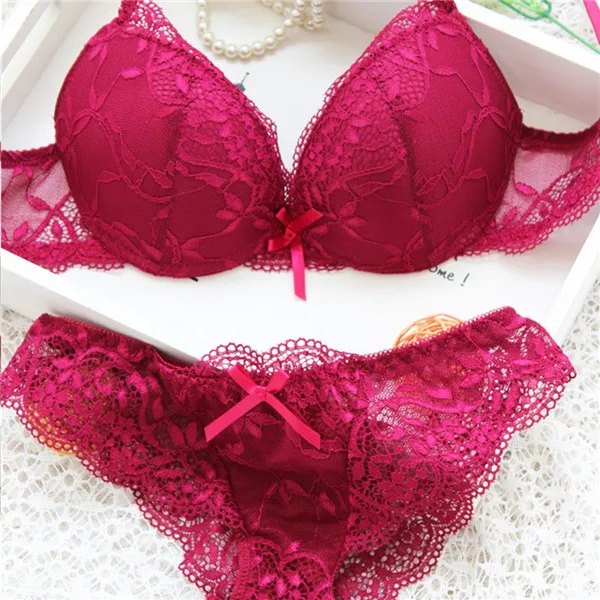 bra and knicker sets Women Lady Cute Sexy Underwear Satin Lace Embroidery Bra Sets With Panties Lady red bra and panty sets Bra & Brief Sets