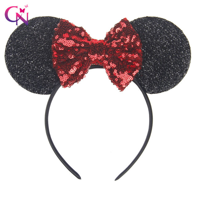 New Fashion Minnie Mouse Ears Hairband With Sequin Hair Bows For Kids Girls Cute Bling Bow Headband Hair Hoop Hair Accessories