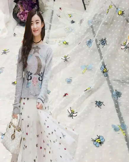 High Grade Lace Bees Net Gauze Embroidery Fabric Diy Wedding Dress