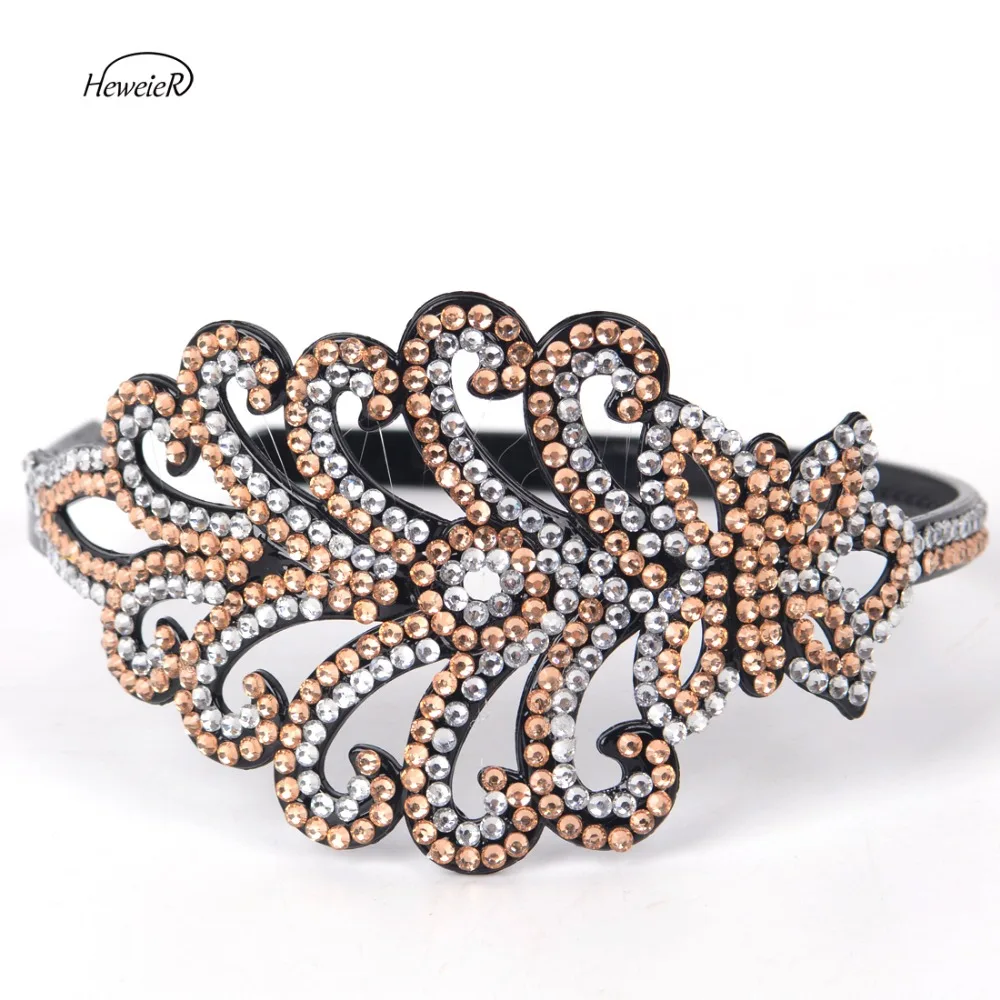 

Casual Hair Jewelry Plastic Hollow Crystal Rhinestones Wide Headband Hair Band Clips Hoop Headdress Party Accessories Fashion