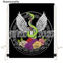 Nopersonality черный рюкзак с принтом змеи и цветов на шнурке 3d женские школьные сумки маленькие женские дорожные сумки для хранения