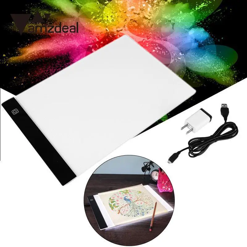 

AMZDEAL 1pc Ultra-thin and portable A4 LED Light Stencil Painting Drawing Pad Board Table Dimmable EU/UK/AU Plug Optional