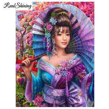 

Full square Round Cherry Blossom 5D DIY Diamond Painting Cross Stitch Rhinestone Mosaic Japanese Lady painting by numbers FS5203
