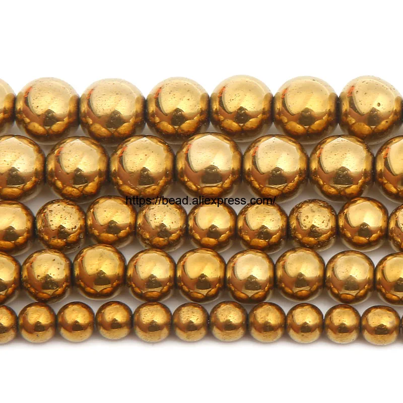 

Free Shipping Natural Stone No Magnetic Gold Plt Hematite Round Loose Beads 15" Strand Pick Size for Jewelry Making DIY