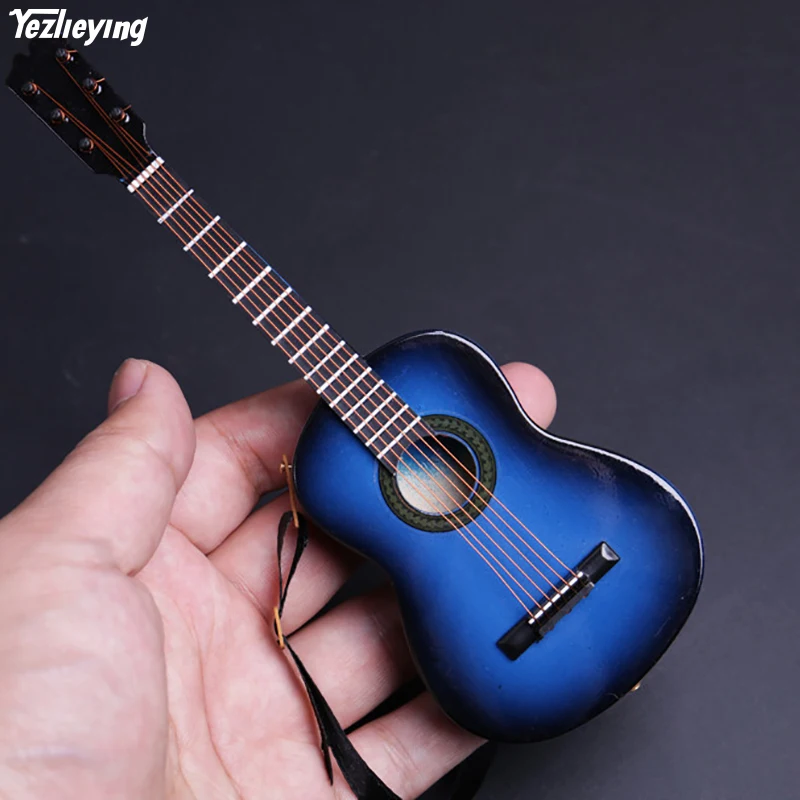 1/6 Scale Wooden Classical Folk Blue Guitar Instrument Fit 12 Inch