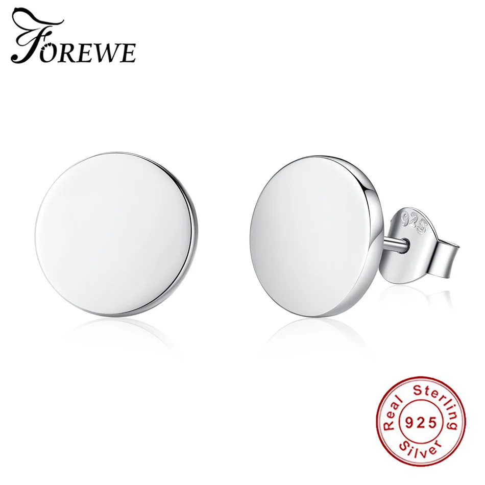 

FOREWE Customize Engrave Name Earrings 925 Sterling Silver Round Stud Earrings Personalized Custom Jewelry For Women Men