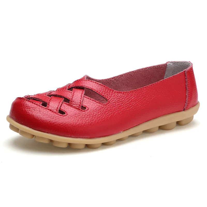 Новая распродажа Женская мода из искусственной кожи выдалбливают лодка туфли без каблуков для женщин летние резиновые Повседневная обувь sapato feminino - Цвет: Red