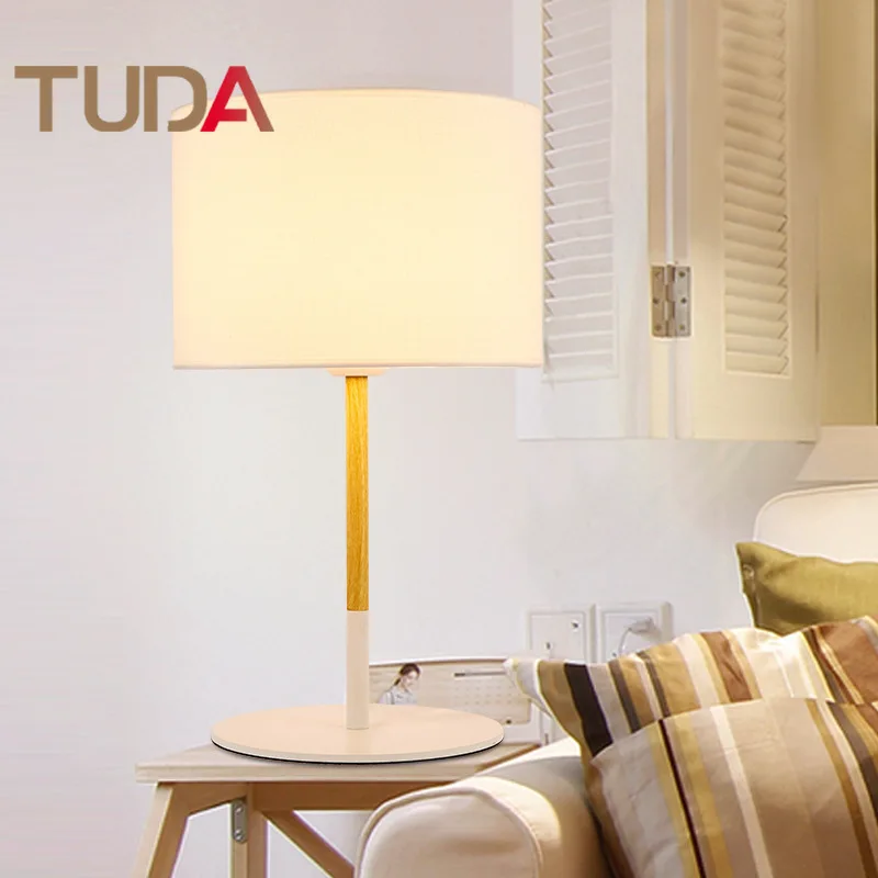 

TUDA Bedroom Bedside Table Lamp American Style Simple Silver Fabric Table Lamp Creative Living Room Table Lamp