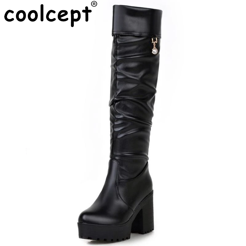 

Women Square High Heel Over Knee Boot Winter Warm Fashion British Boots Knight Long Botas Sexy Footwear Shoes Size 34-39