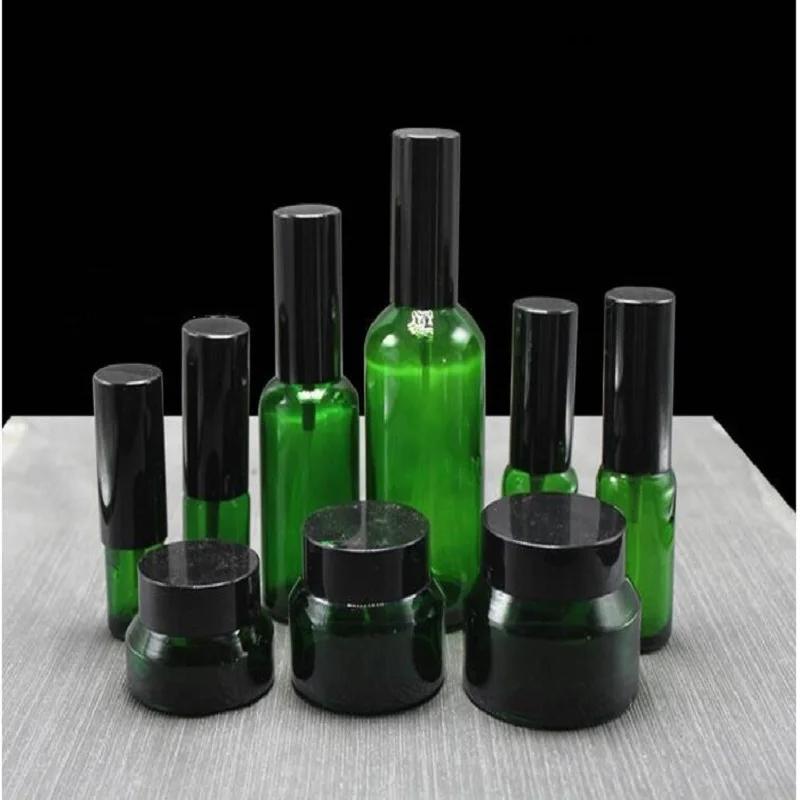 

15g 30g 50g Cream Glass Bottle Set Essence Vial Green Spray Refillable Bottle Toner Bottle Lotion Pump Cosmetic Containers Jar