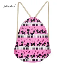 Jackherelook Animal Cat with Music Note Drawstring Bags for Women Backpack Small Gym Sack Casual Kids Girls School Storage Bags