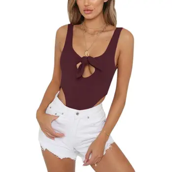 

Sexy Backless Bodysuit Women Black Sleeveless Summer Beach Skinny Bodysuits 2018 Hollow Out Bow Solid Basic Bodysuit Femme H8
