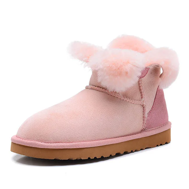 Новинка г.; женская обувь из натуральной овечьей кожи; ; натуральный мех; Шерсть; кожаные женские зимние ботинки; ботинки из натуральной овечьей кожи - Цвет: pink