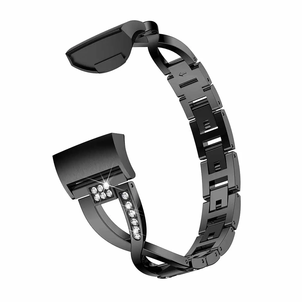 Ремешок для часов Браслеты Браслет для Fitbit заряд 3 Смарт-часы группа Нержавеющая сталь Металлический Браслет Bling бретель со стразами