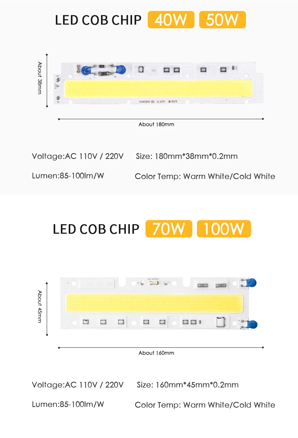 Светодиодный чип COB Smart IC 3 Вт 5 Вт 7 Вт 10 Вт 20 Вт 50 Вт 70 Вт 100 Вт 150 Вт интегрированный 110 В 220 В прожектор светильник без необходимости привода DIY светильник из бисера точечный светильник