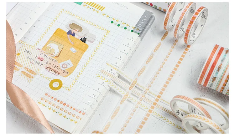 10 шт./компл. Bullet Journal васи лента японская бумага DIY планировщик Маскировочная лента клейкие наклейки с лентами Декоративные Канцелярские Ленты