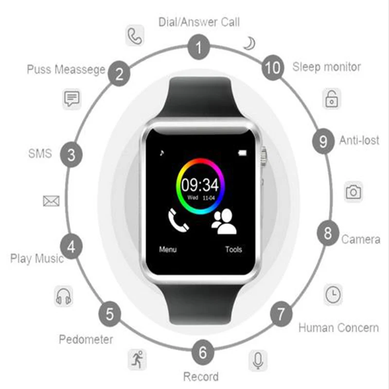 A1 Смарт часы Bluetooth Smartwatch спортивные SIM TF телефон Вах наручные часы для Android Xiaomi huawei Apple samsung Для мужчин Smartwatch