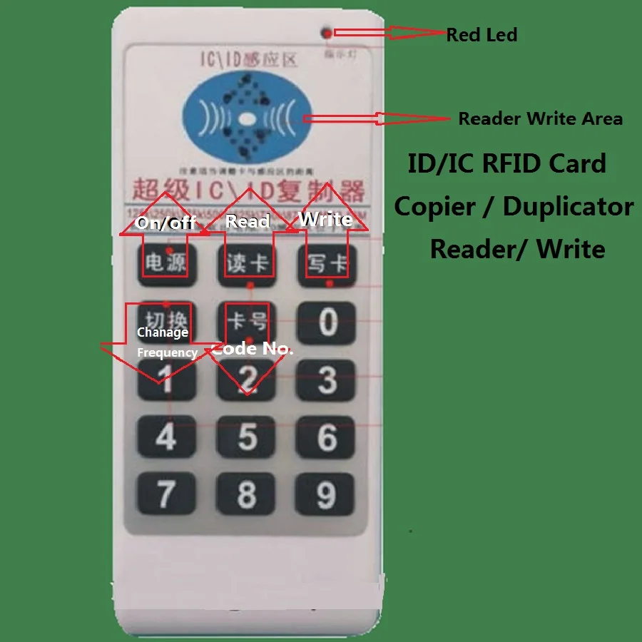 Handhold 125Khz / 13.56MHZ ID IC RFID Card Copier Duplicator Reader Write 9 Frequecny Compatible M4305 5200 T5577 UID &5tag Card