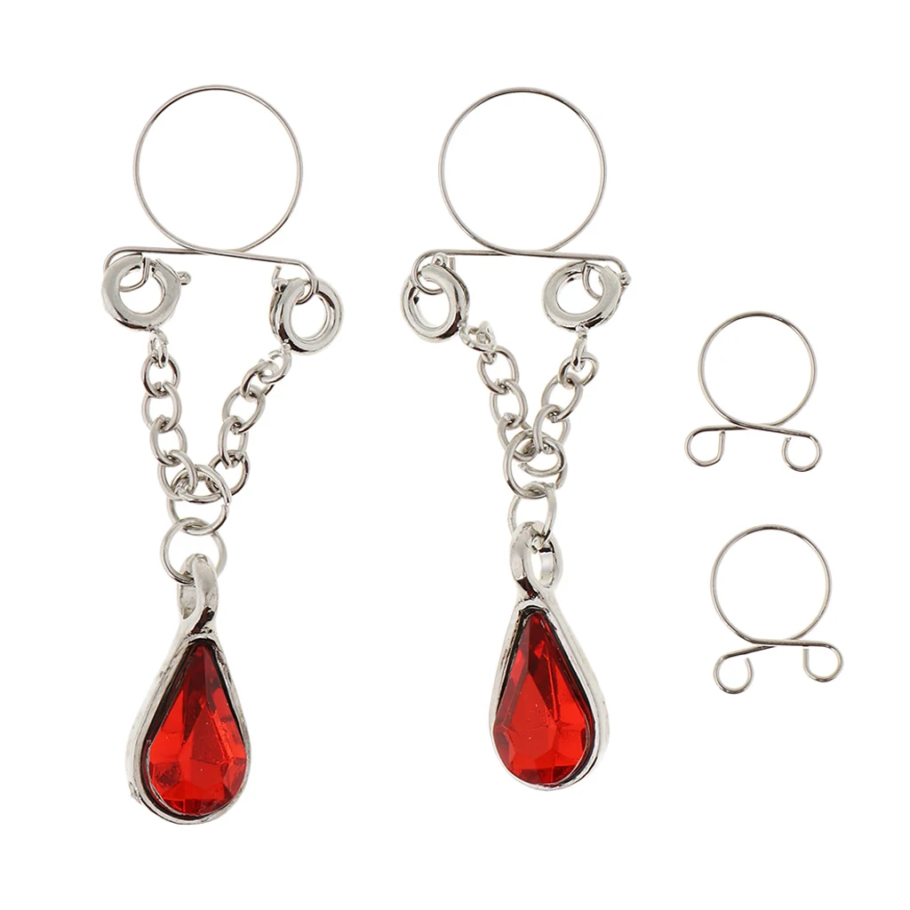 1 Pair Clip On Fake Non Pierce Nipple Rings Crystal Dangle Non Pierced Body Jewelry