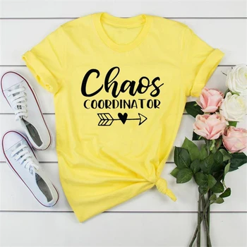 

Chaos Coordinator Print Funny Women T shirt Short Sleeve Heart Graphic Top O-neck Short Sleeve Summer Harajuku Female T-shirts
