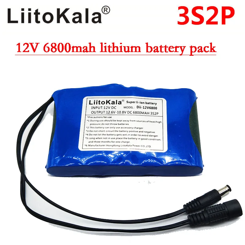 Liitokala 12V 6800mAh 3S2P большая емкость 18650 Li Защитная повязка с зарядным устройством 1A