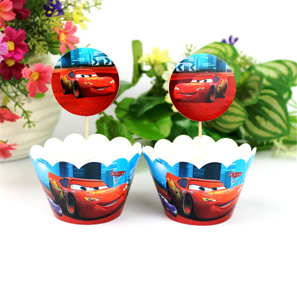 

Lightning Mcqueen Cupcake Cake Side Cake Dessert Inserted Card Toppers Birthday Party Paper Decor Supplies 24pcs /set