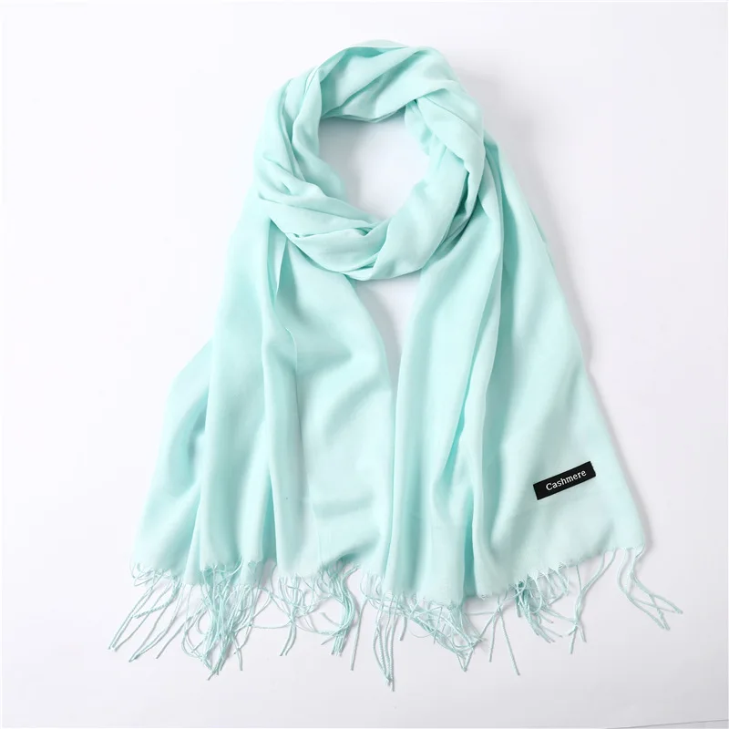Классические однотонные зимние шарфы, женские модные тонкие шарфы с кисточками, Длинный мягкий шарф из пашмины, высококачественные шали, хиджаб
