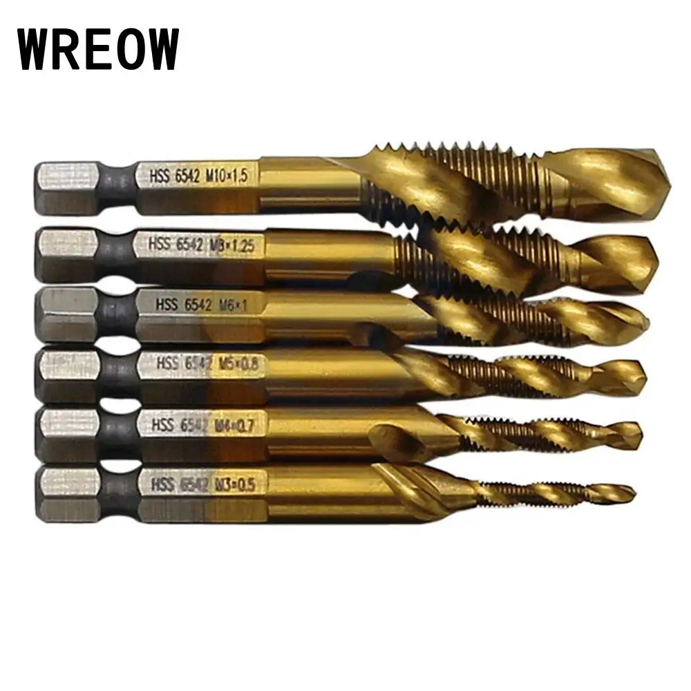 Cheap Compound Screw Tap Bit Set M3/4/5/6/8/10 Hex Spiral Tap Countersink Drill Reamer Titanium Soft Metal Tapping Chamfering Tools
