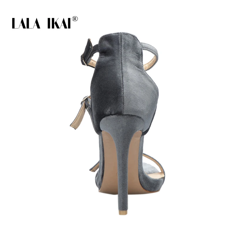 LALA IKAI/женские босоножки из флока на очень высоком каблуке вечерние с пряжкой