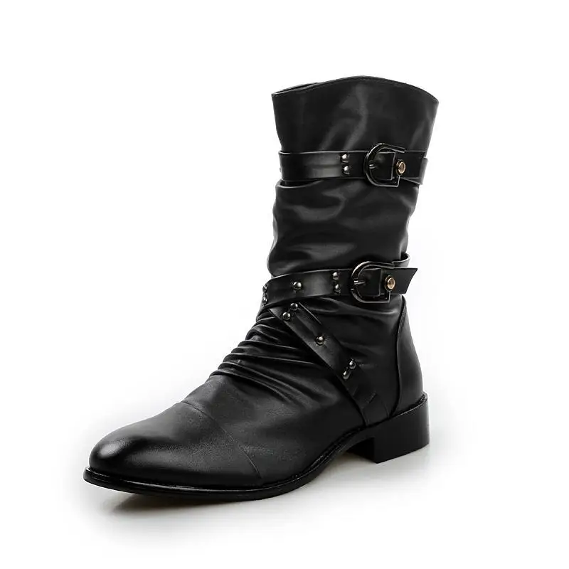 

Cow Genuine Leather Boots Ankle Punk Military Combat Men's Dress Boots Western Cowboy Motorcycle Boots Soft Leather
