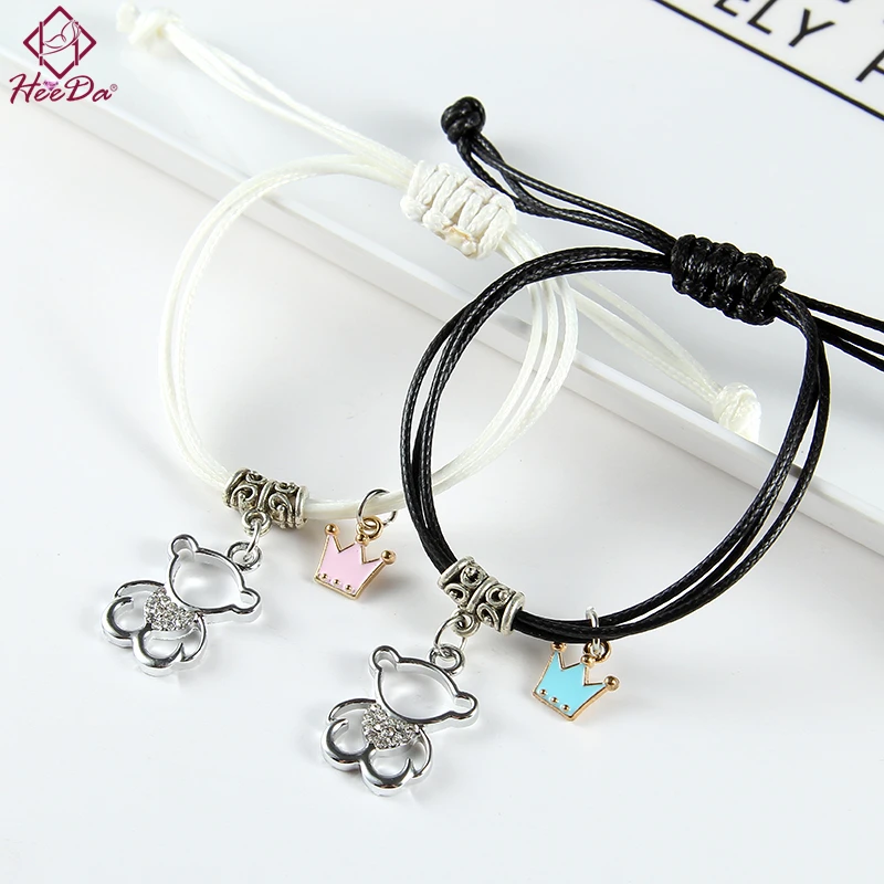 

Heeda Japan Korean Cute Bear Lovers' Bracelet Fashion Simple Hand Weaving Adjustable Rope Bangle 2018 New Street Joker Jewelry