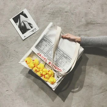 

Bag for women Canvas 2020 new fashion one shoulder small yellow duck college class tote bag ins transparent bag tide