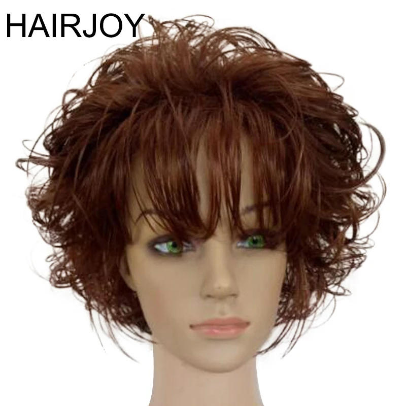 HAIRJOY синтетические волосы женские короткие вьющиеся коричневый парик высокая температура волокна