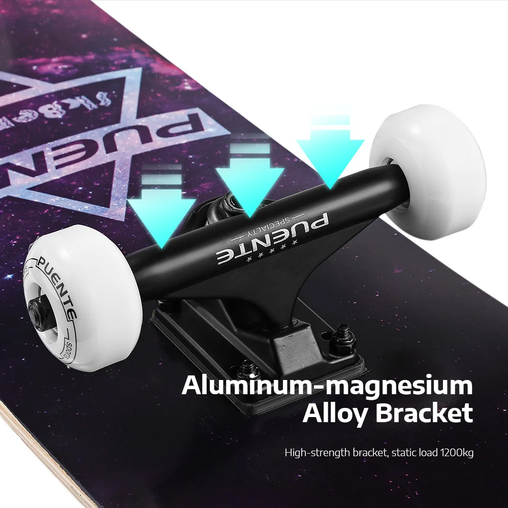 PUENTE Four-wheel Double Kick Deck Skateboard with T-shape Gadget