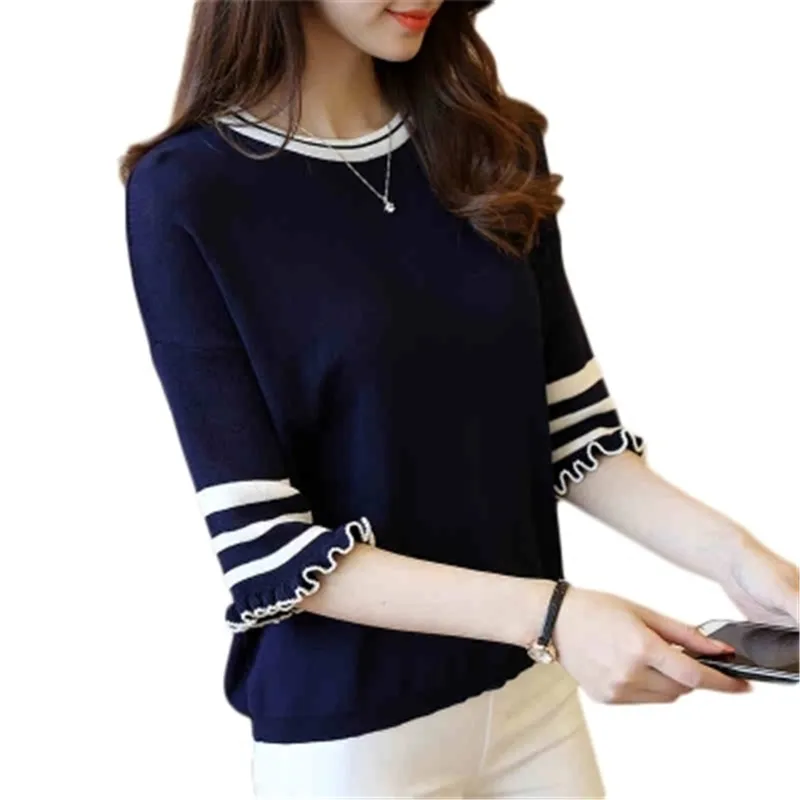

Summer 2018 New Women's Sleeves Loose Sweater Wild Half-sleeved Short Paragraph Bottom Coat Jacket Thin Section S-XL PZ182