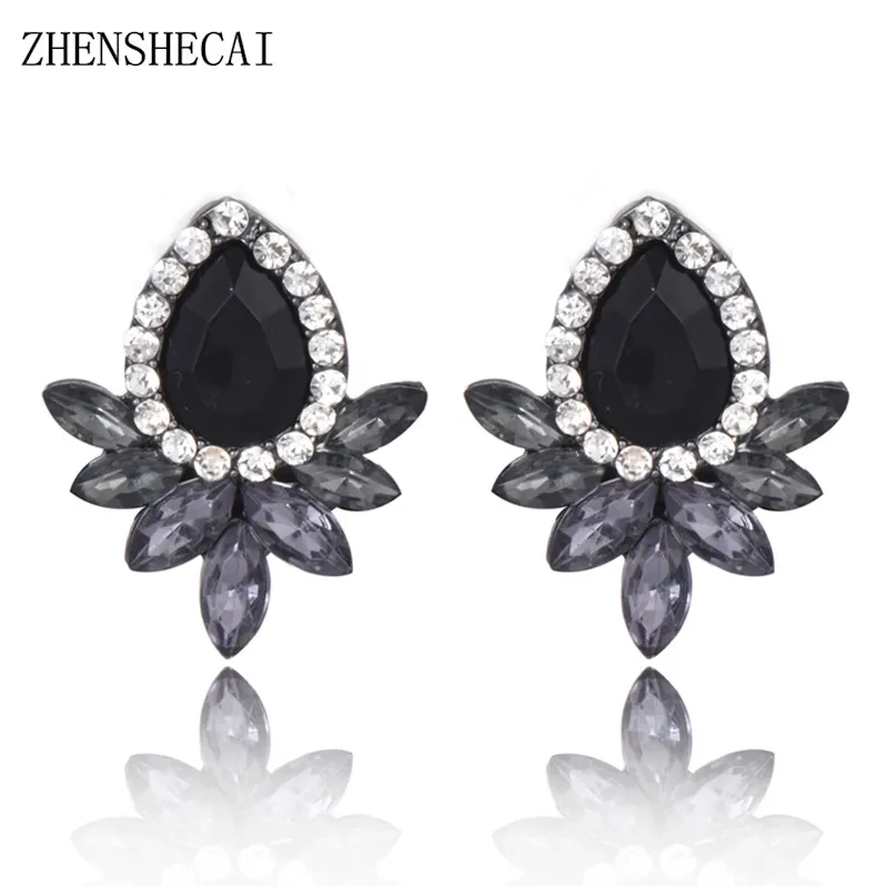 Женские серьги пусеты e0139 большие черные с кристаллами|crystal stud earrings|fashion earringsstud