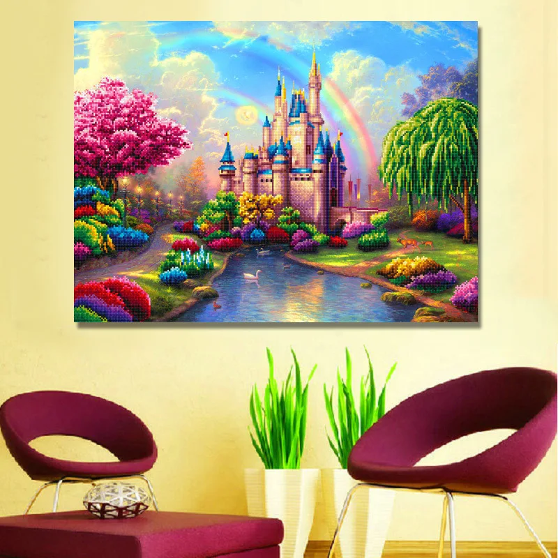 

Rainbow Dream Castle Needlework Diamond Embroidery Full Rhinestone Diamond With Picture Home Decor Mosaic DIY Diamond Painting