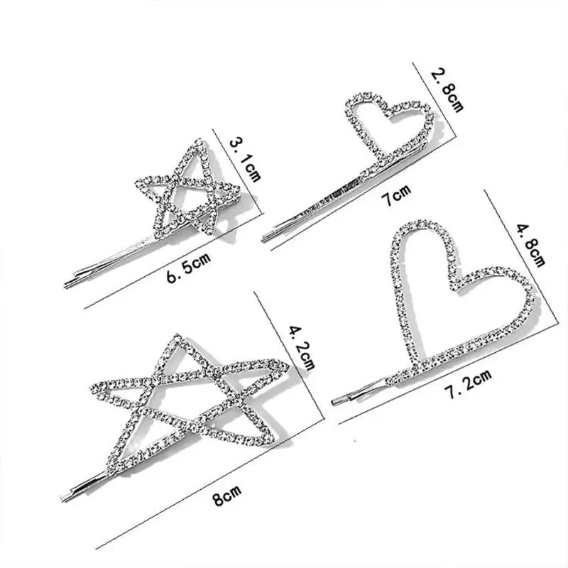 1 комплект, женские заколки из металлического сплава с одним словом, блестящие стразы, заколки для волос со звездой, сердцем, стрелой, витнаж, ювелирные изделия, аксессуары для волос